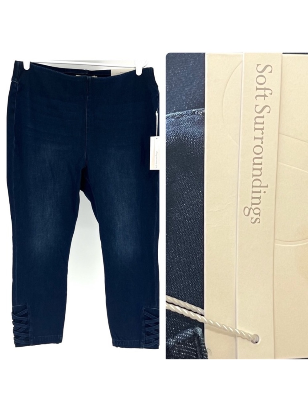 SOFT SURROUNDINGS NWT PULL ON SKINNY CROP JEAN CRISS CROSS CUT OUT LEG DETAIL 14
